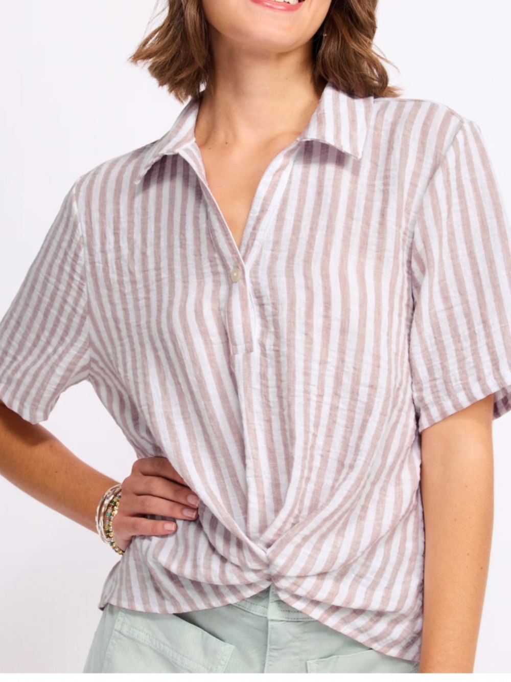Abi Gathered Hem Button Down Shirt
